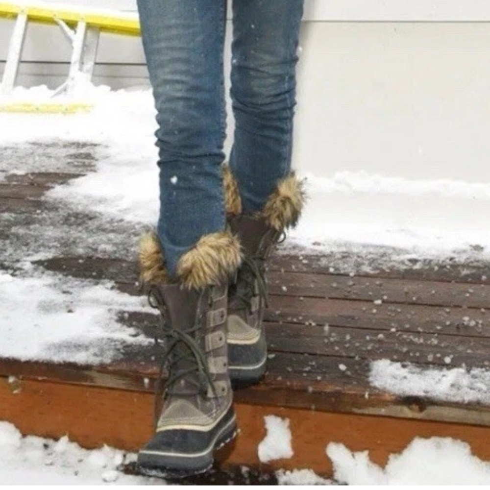 Sorel Women Joan of Arctic Winter Snow Boots Brown 9 Waterproof Suede Faux Fur